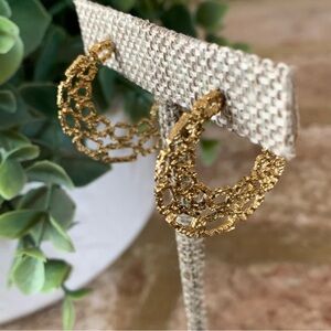 Vintage | 1/20 12K GF | Gold Textured Hoop Earrings